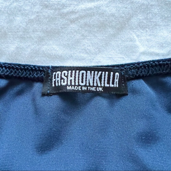 FASHIONKILLA Blue Velour Tube Top and High Waist Flare Pant with White Stripes - Picture 13 of 13